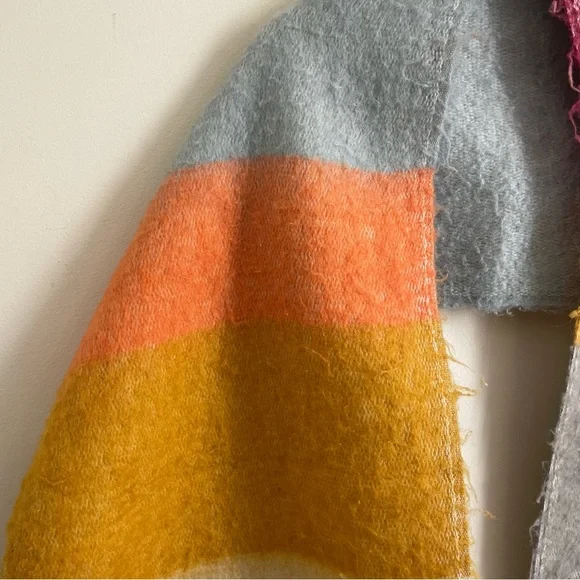 Britt’s Knits Barcelona Blanket Scarf Multicolor Color Block Fringe 80” x 14” - Picture 4 of 9